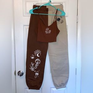 SHEIN Brown and Tan Sweats and Top Size Medium